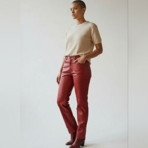 Vintage TANNERY WEST 100% Genuine Leather Straight Leg Pants.Red Size 6/XS/S